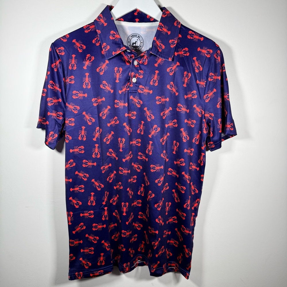 Proud 90 “Golf is Fun” Men’s Lobster Print Golf Polo Shirt – Size Small